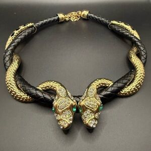 Aldo Black & Gold Snake Head Statement Necklace